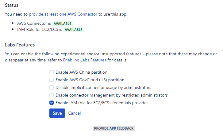 IAM Role for EC2/ECS feature flag